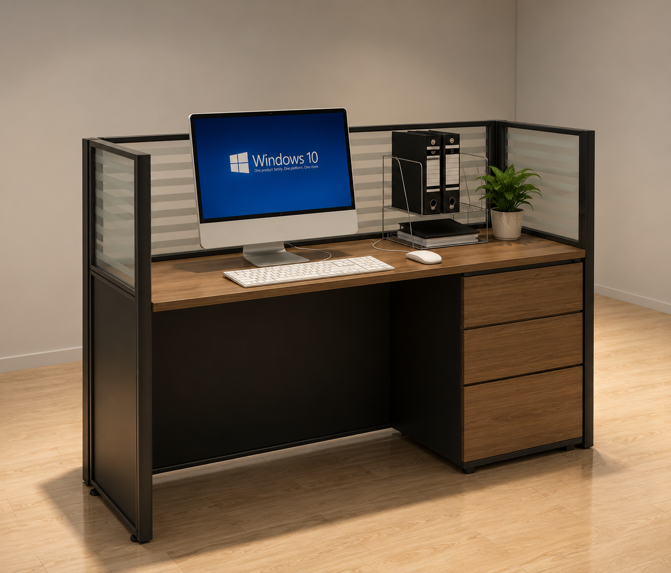 Walnut & Black Cubicle Workstation