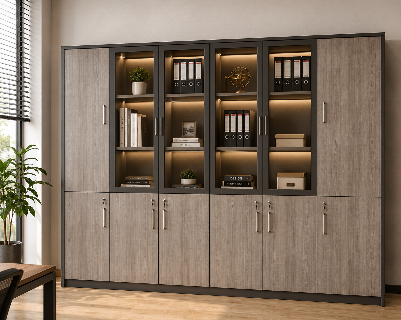Glass-Display Office Filing Cabinet Set