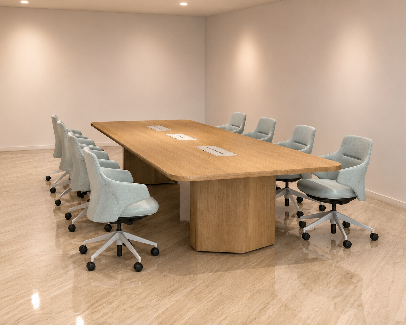 Oak Pedestal Boat-Shape Conference Table