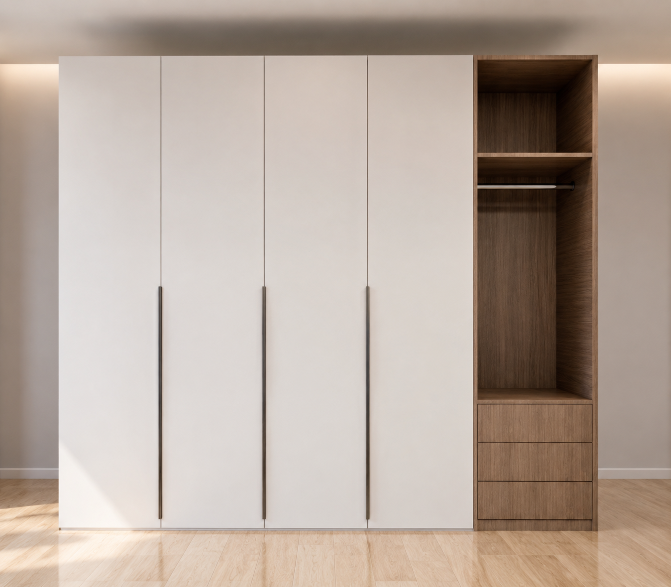 Matte White Wardrobe with Open Side Storage