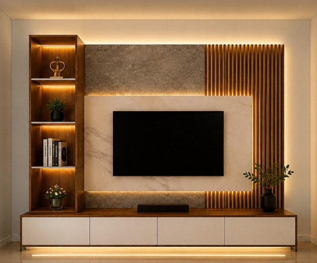 Gold Accent Marble TV Unit