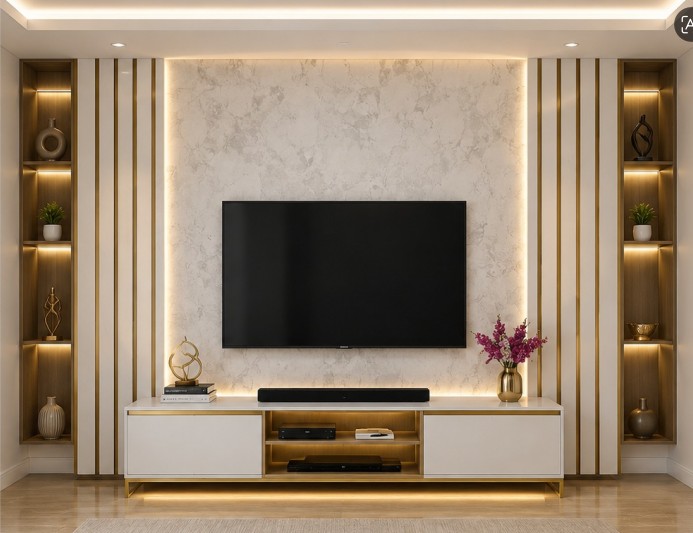 Walnut & Marble Media Wall