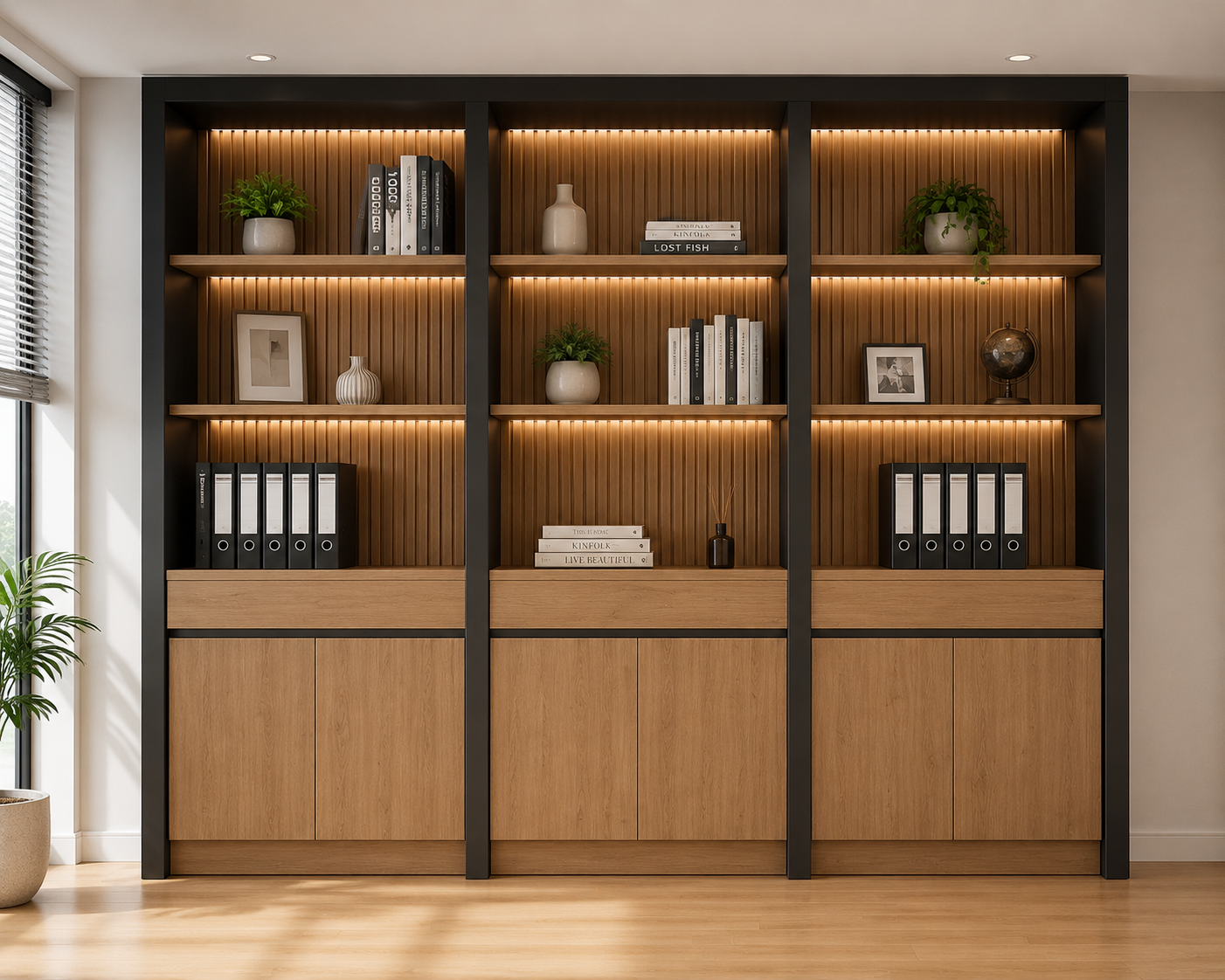 Open-Shelf Executive Office Storage Wall