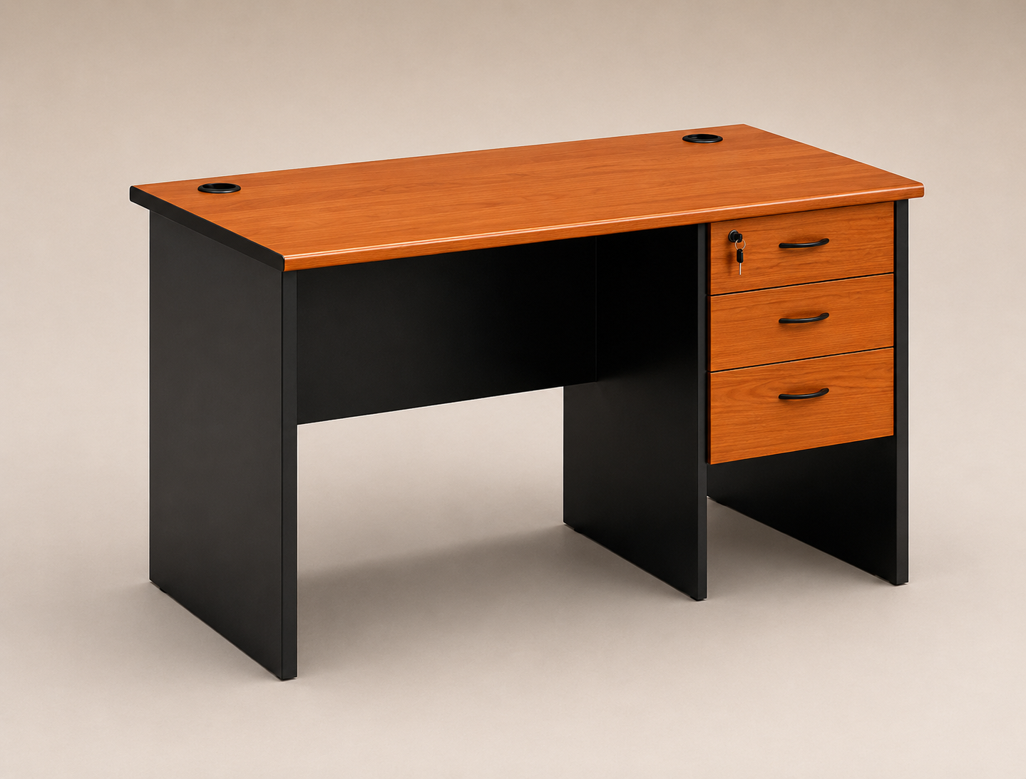 Cherry & Black 3-Drawer Office Desk