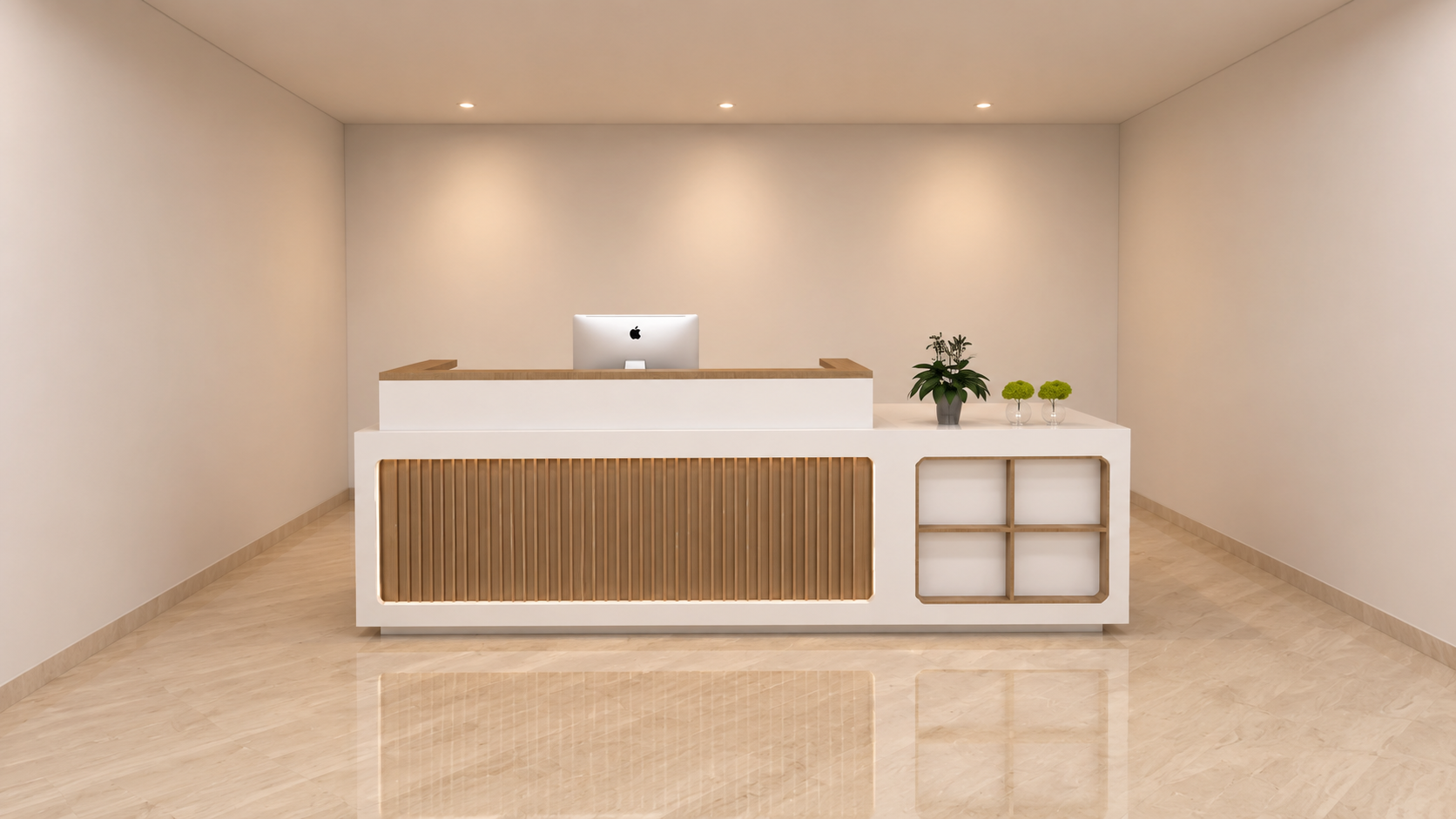 White & Oak Slat Modern Reception Counter