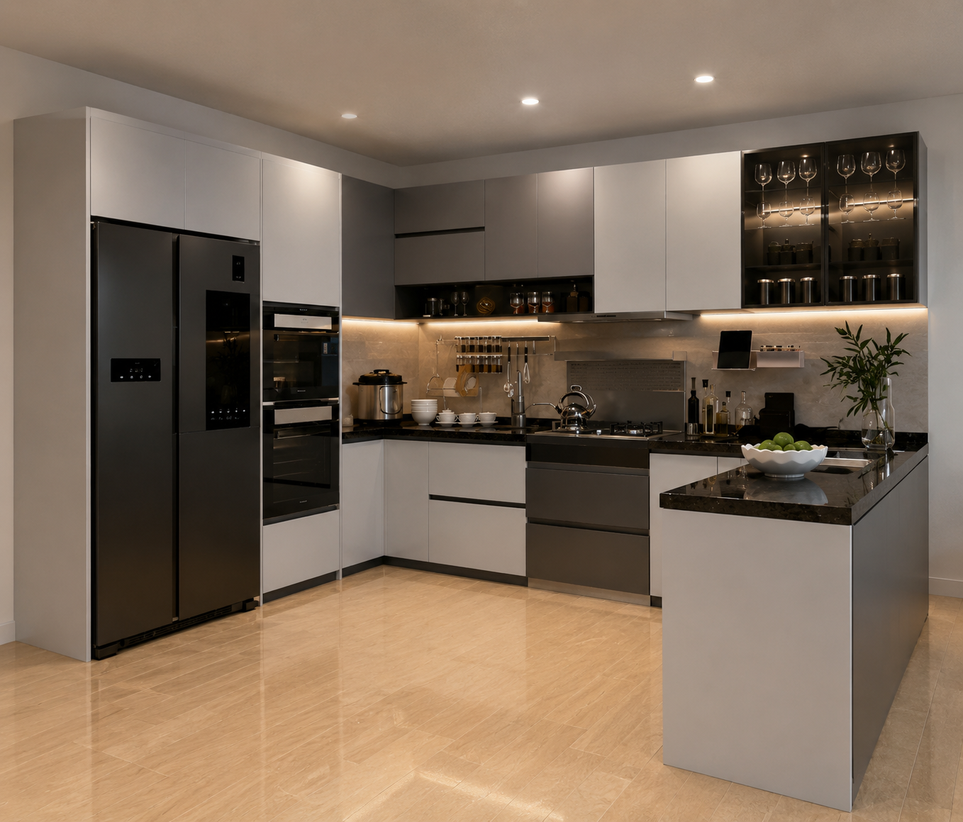 Premium Grey U-Shape Kitchen with Island