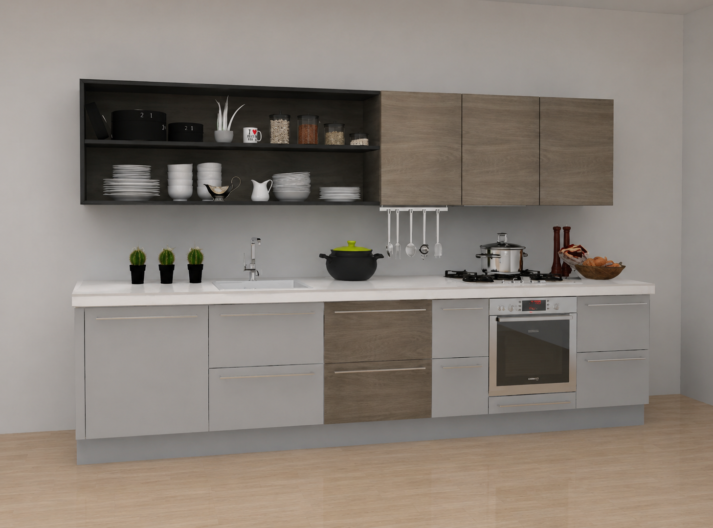 Two-Tone Oak & Stone Linear Kitchen