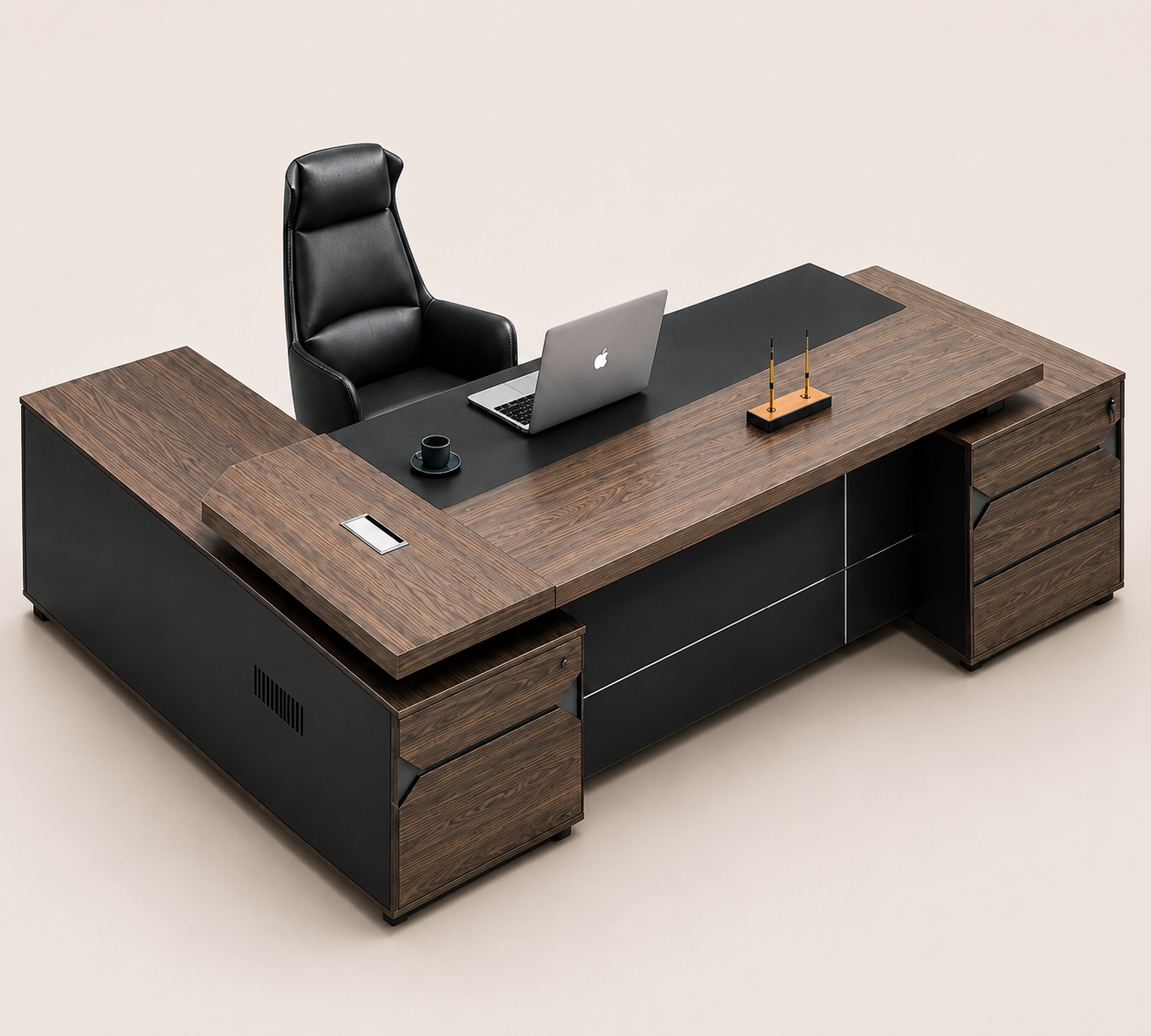 Dark Walnut Double-Pedestal Executive Desk