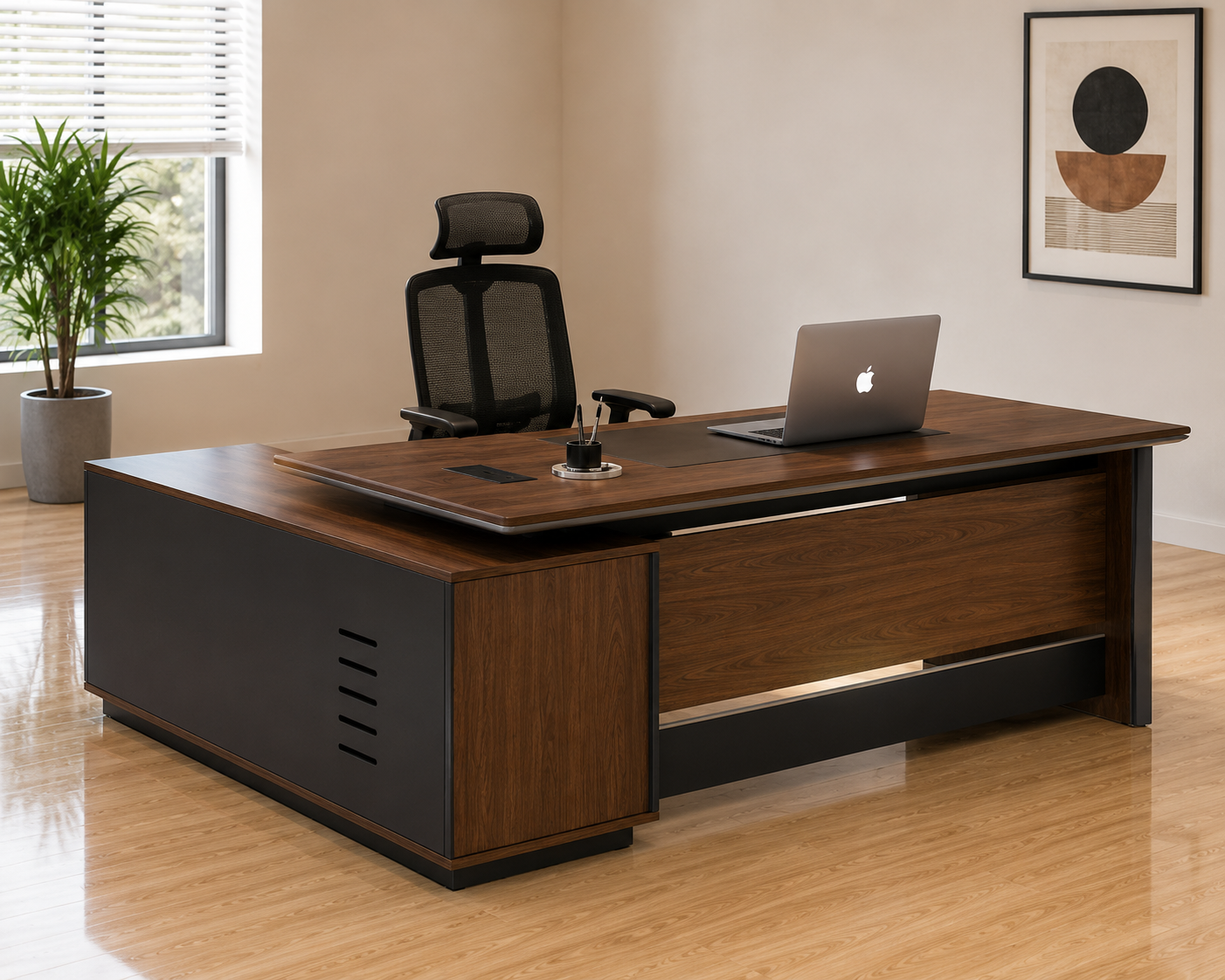 Walnut & Black Executive Desk with Return