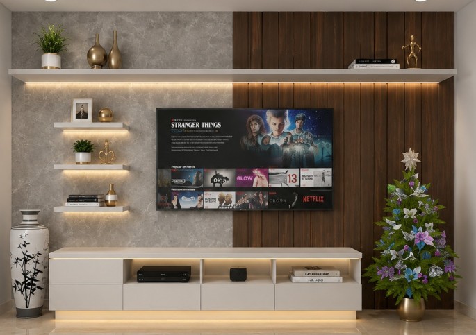 Two-Tone Wood Media Wall