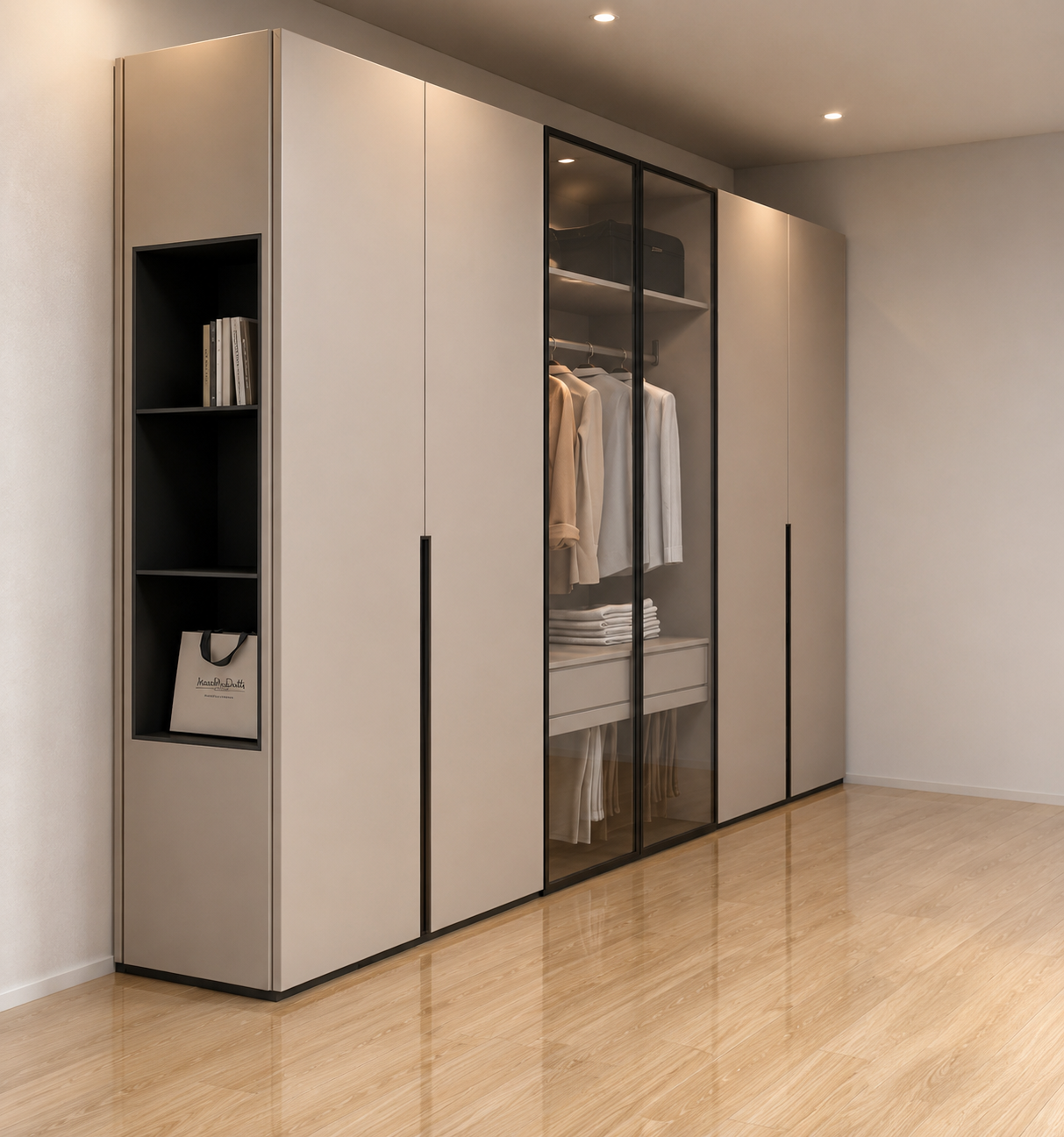 Minimal Beige Wardrobe with Display Niche