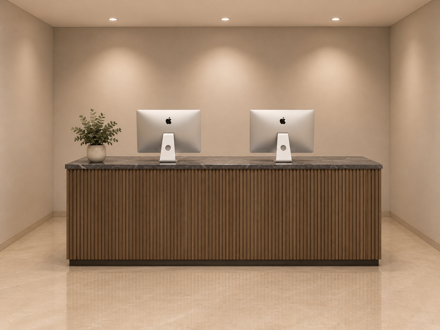 Walnut Fluted Dual-Station Front Desk