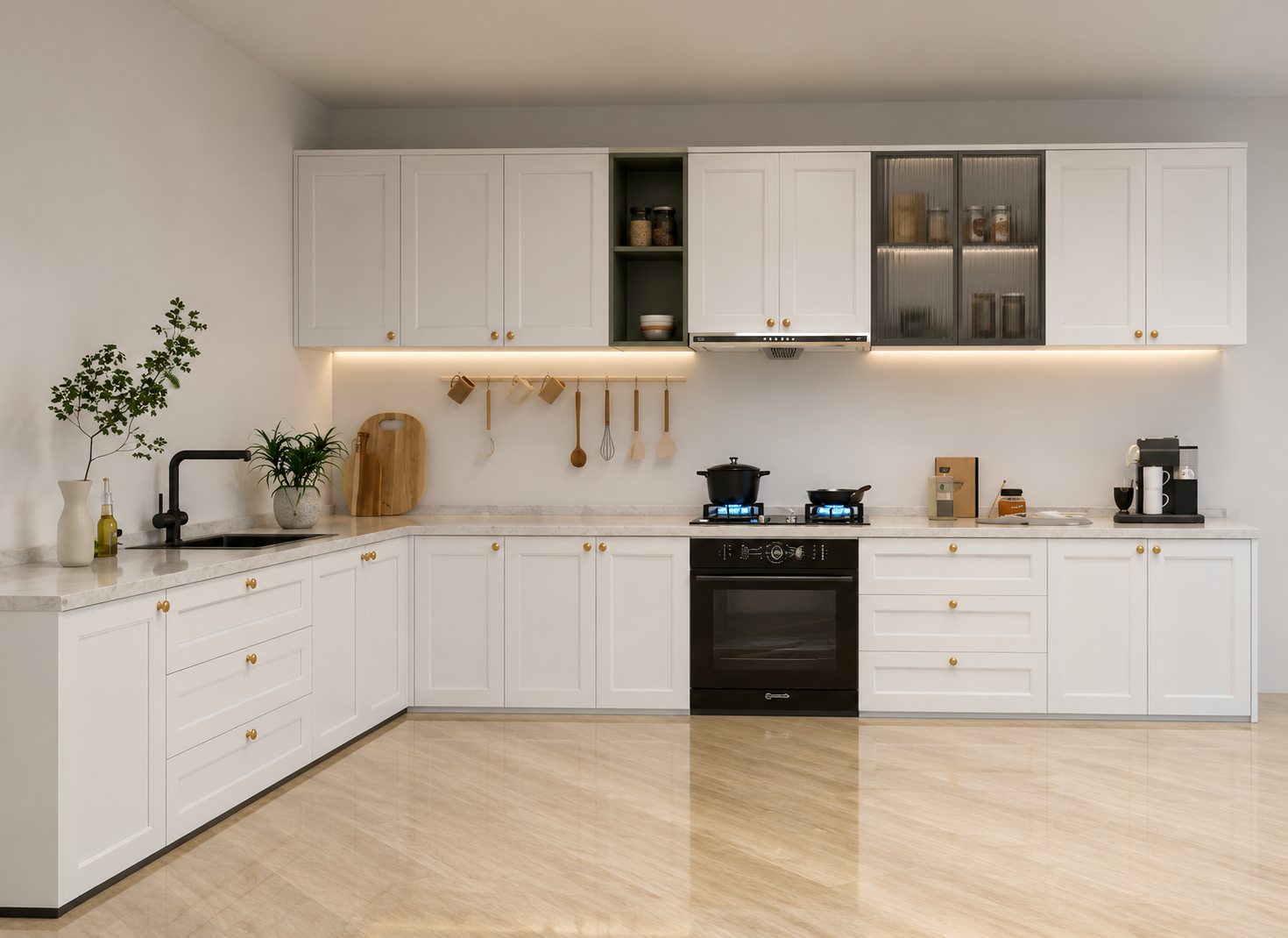 Classic White Shaker L-Shape Kitchen