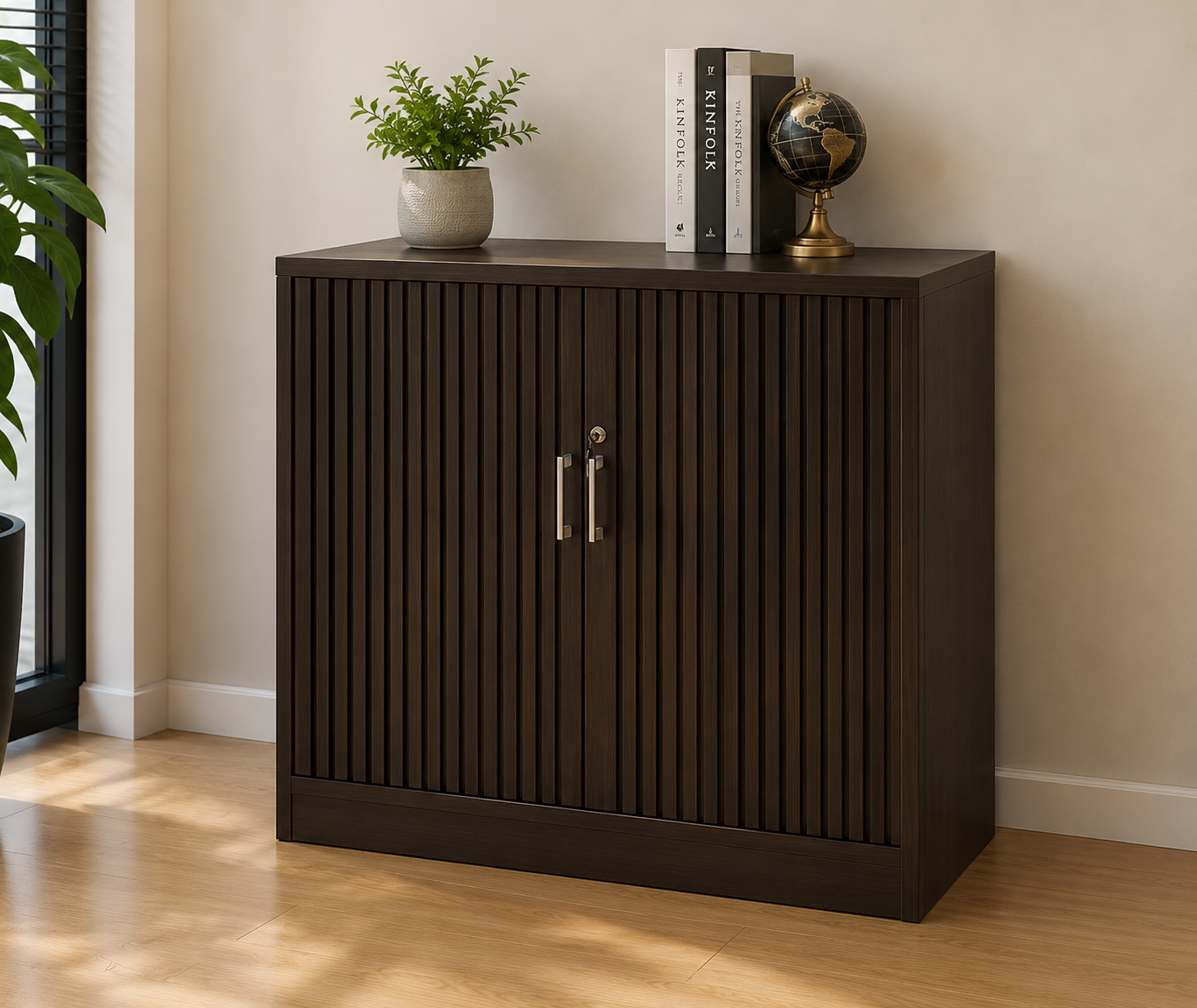 Fluted Double-Door Office Storage Cabinet