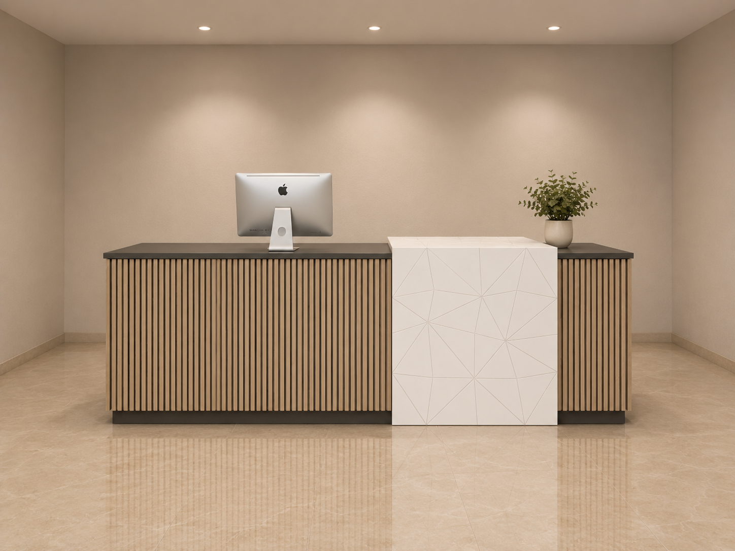 Oak Slat & Geometric Stone Reception Counter