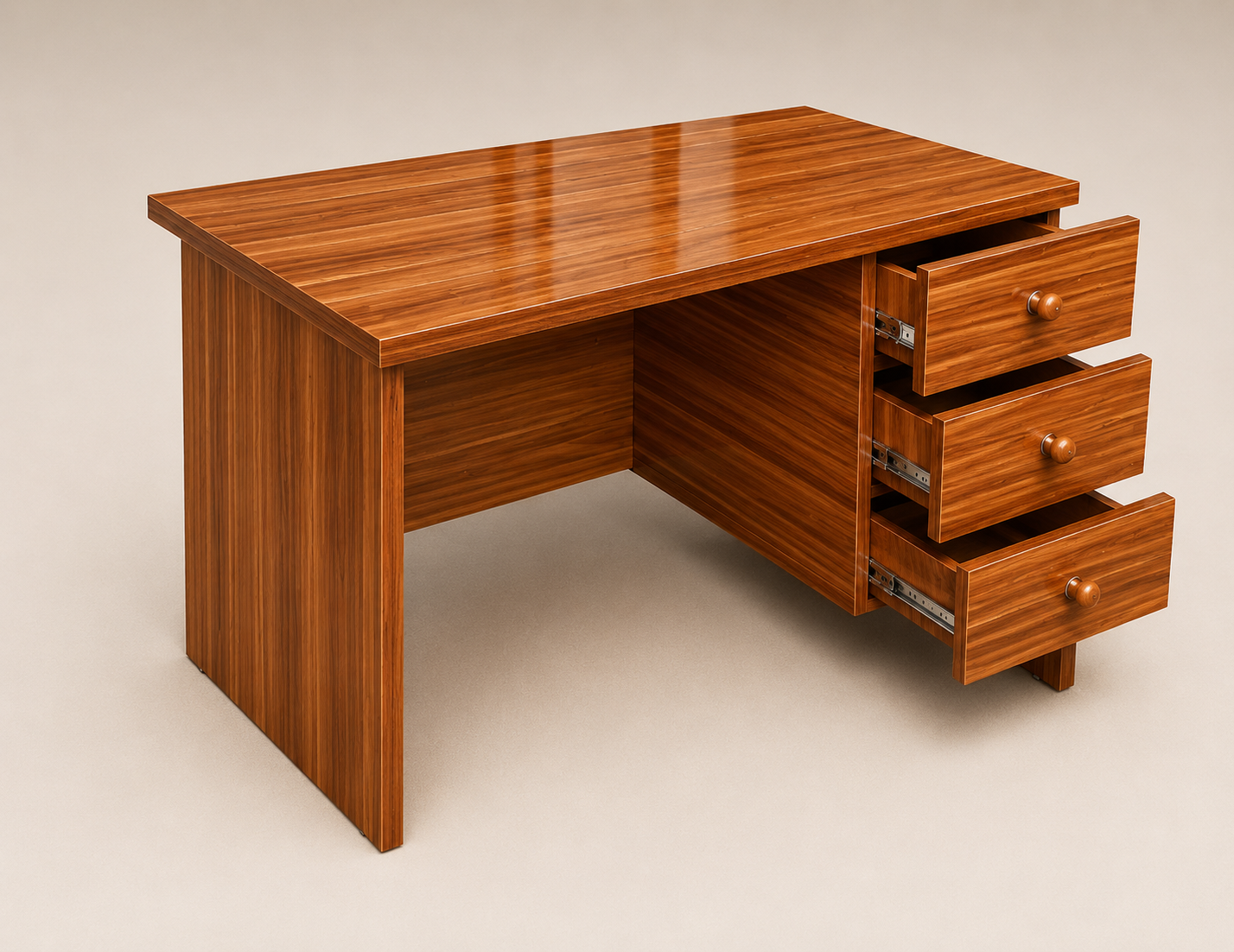 Glossy Walnut Office Desk with Drawers